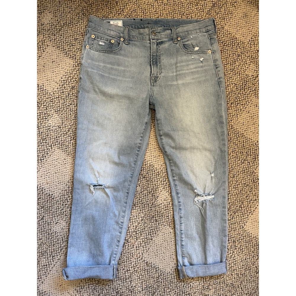 Gap Girlfriend Mid Rise Jeans Raw Hem Blue Jeans Size 30/10R Zipper Distressed - Picture 1 of 9